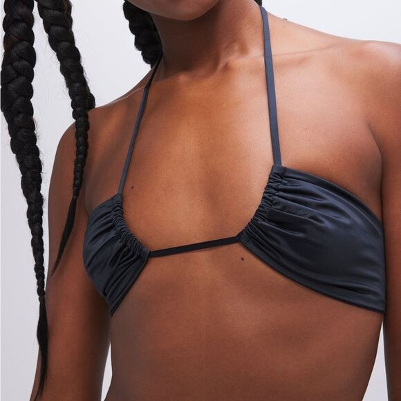 NWT Good American Size 2 M Lilac Purple Shine Ruched Halter Tie Bikini Swim Top - Picture 3 of 9